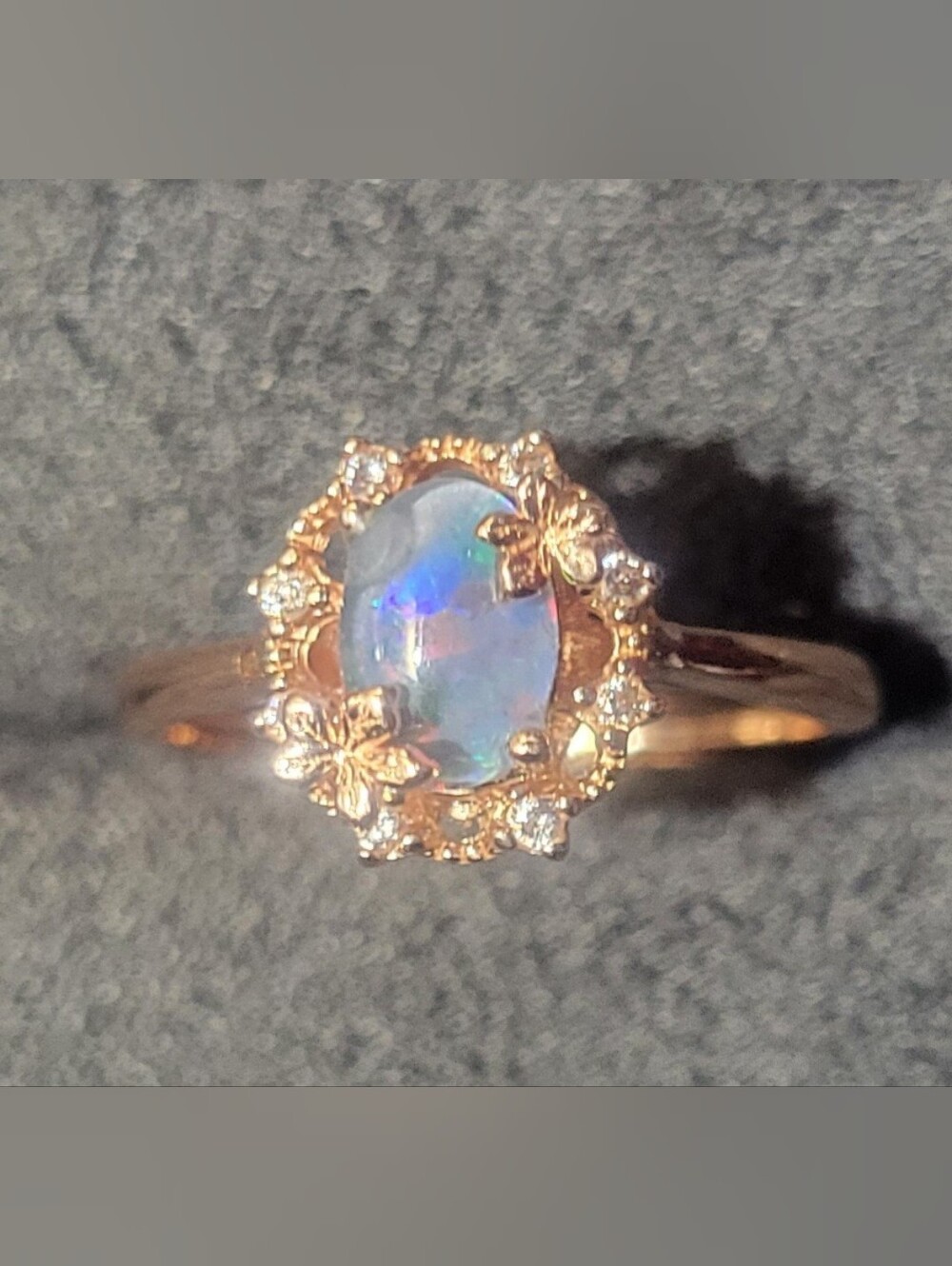 Rose Gold Floral Australian Opal Halo Ring Adjustable